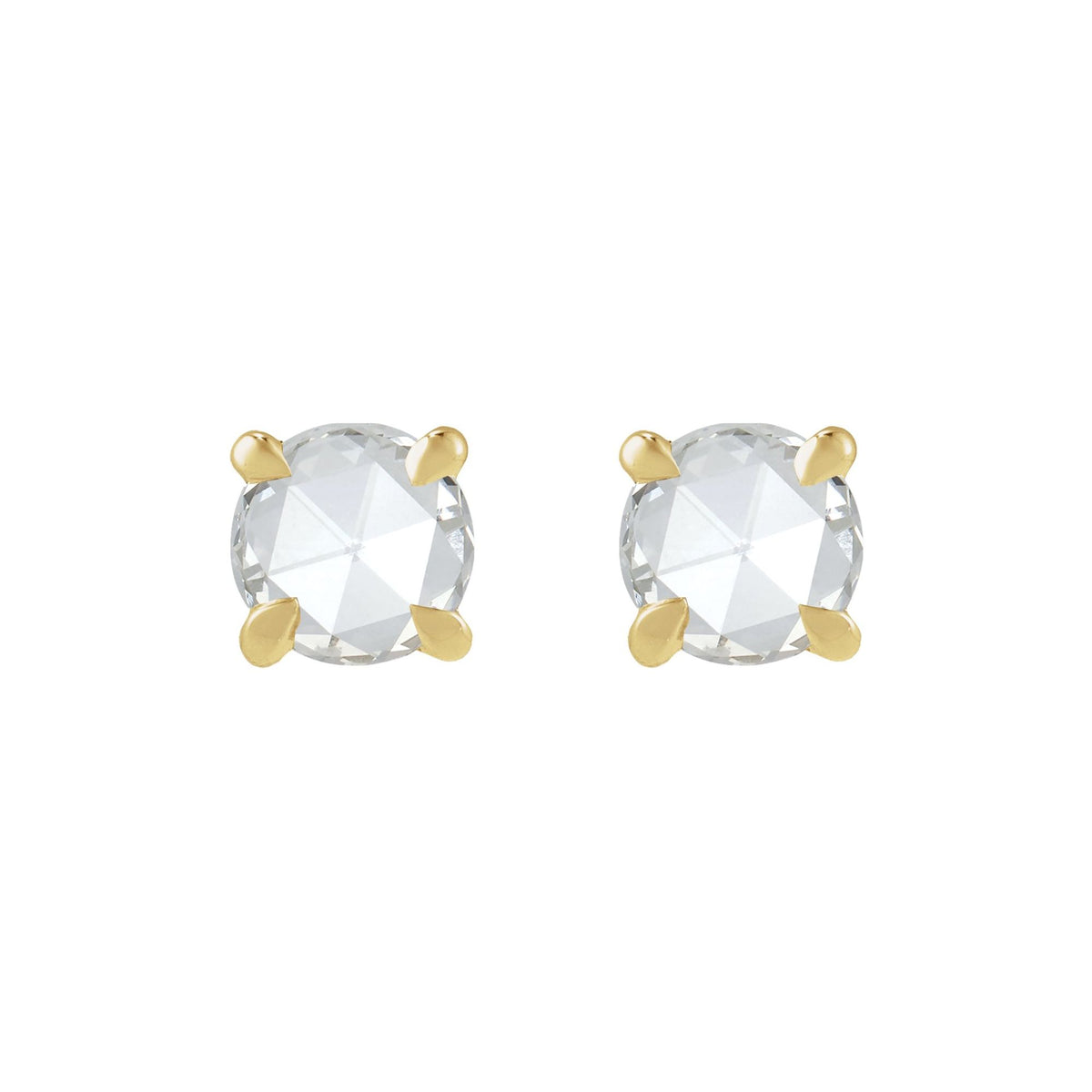 Natural Diamond Round Rose-Cut 4-Prong Claw Stud Earrings