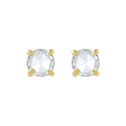 Natural Diamond Round Rose-Cut 4-Prong Claw Stud Earrings