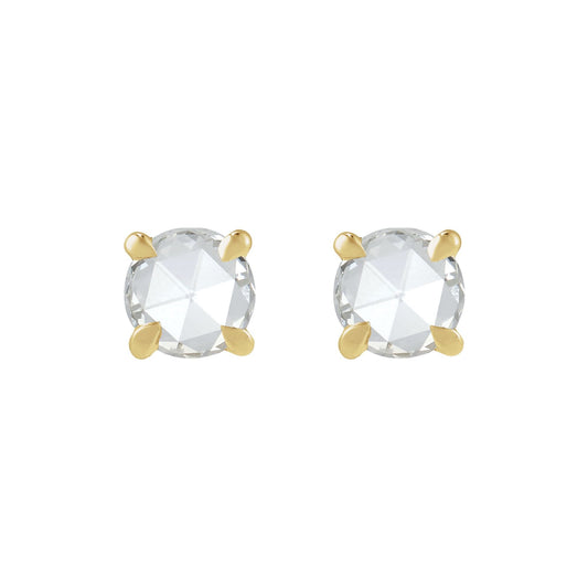 Natural Diamond Round Rose-Cut 4-Prong Claw Stud Earrings