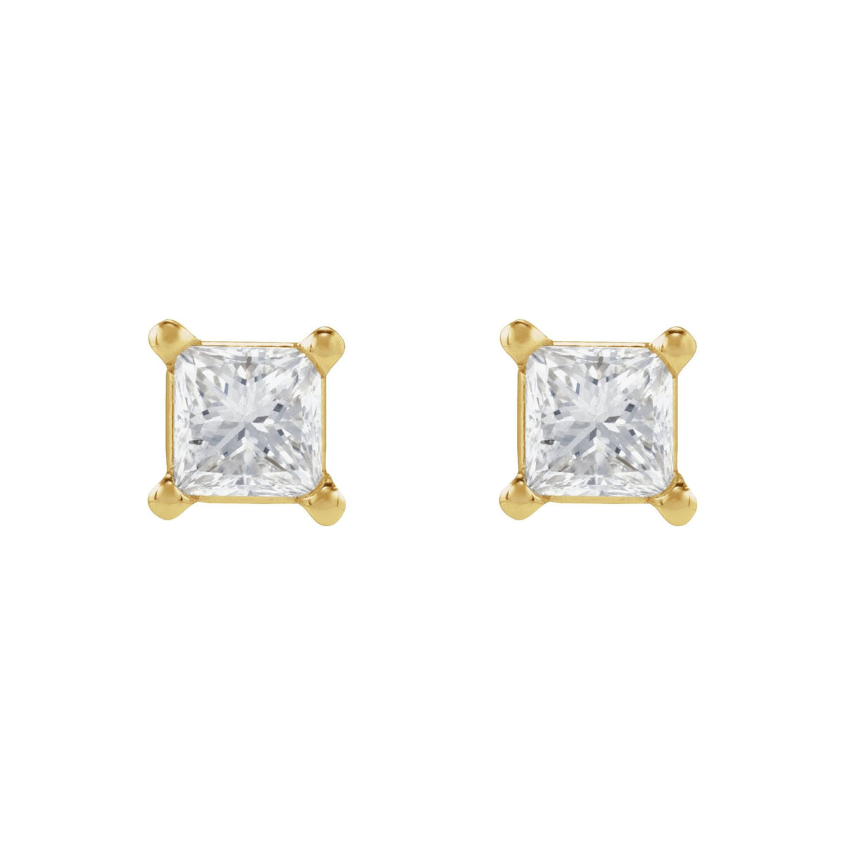 Natural Diamond Square 4-Prong Lightweight Stud Earrings