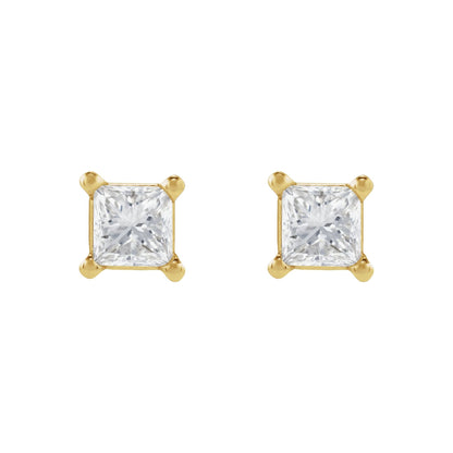 Natural Diamond Square 4-Prong Lightweight Stud Earrings