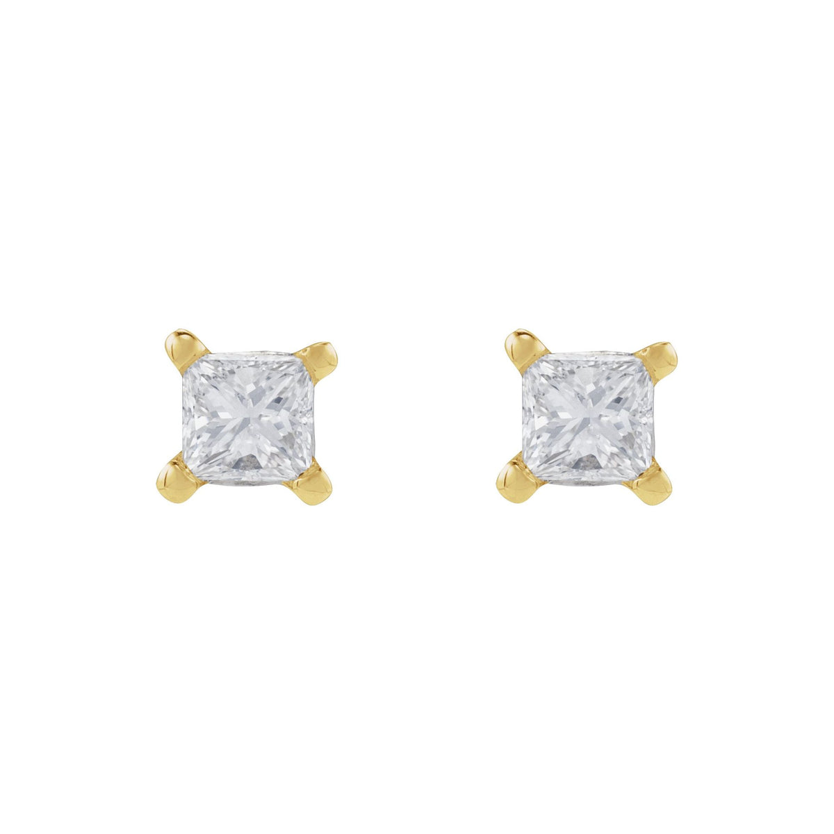 Natural Diamond Square 4-Prong Lightweight Stud Earrings