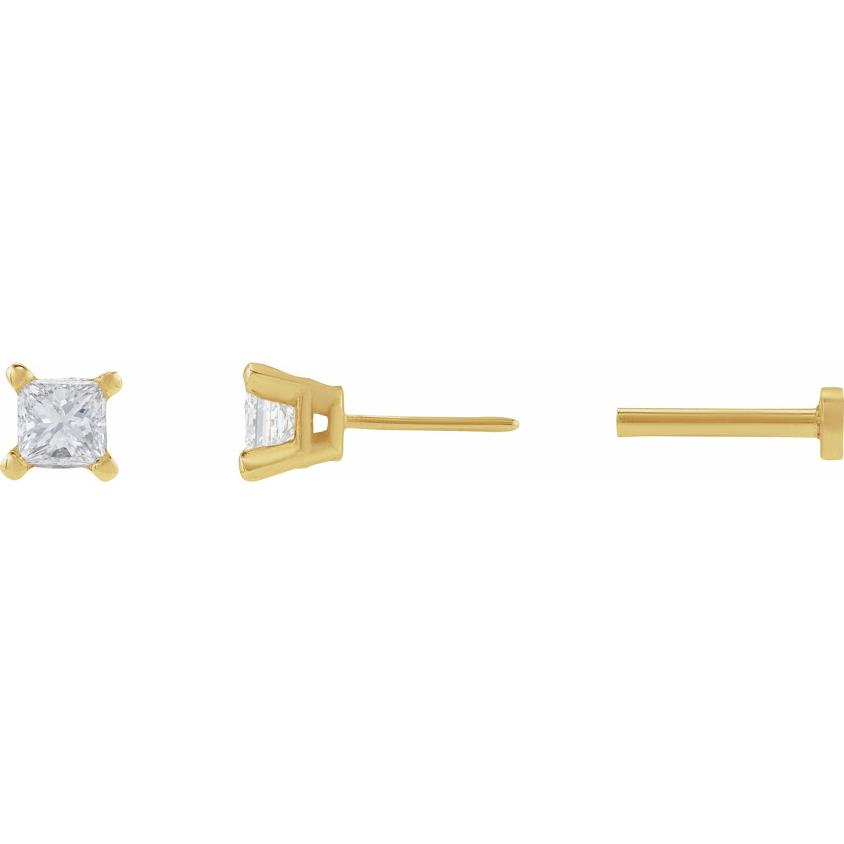 Natural Diamond Square 4-Prong Lightweight Stud Earrings