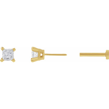 Natural Diamond Square 4-Prong Lightweight Stud Earrings