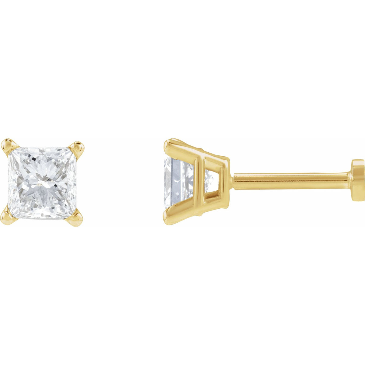 Natural Diamond Square 4-Prong Lightweight Stud Earrings