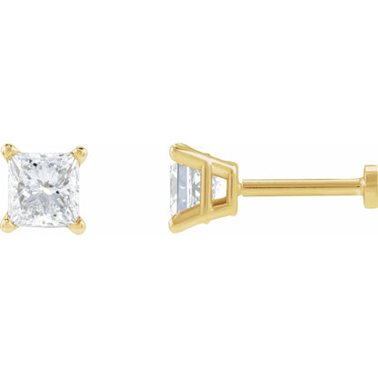 Natural Diamond Square 4-Prong Lightweight Stud Earrings