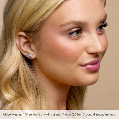 Natural Diamond Round 4-Prong Cocktail-Style Stud Earrings - 14K Yellow Gold