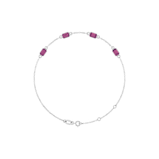 Natural Pink Tourmaline Bezel-Set 3-Stone 7 1/2" Bracelet