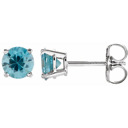 5 mm Natural Blue Zircon Earrings