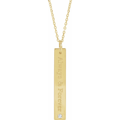 Natural Diamond Engravable Bar Necklace or Pendant