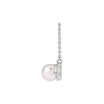 Cultured White Akoya Pearl & 1/5 CTW Natural Diamond 18" Necklace
