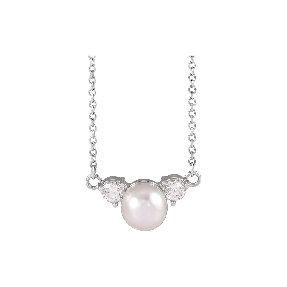 Cultured White Akoya Pearl & 1/5 CTW Natural Diamond 18" Necklace