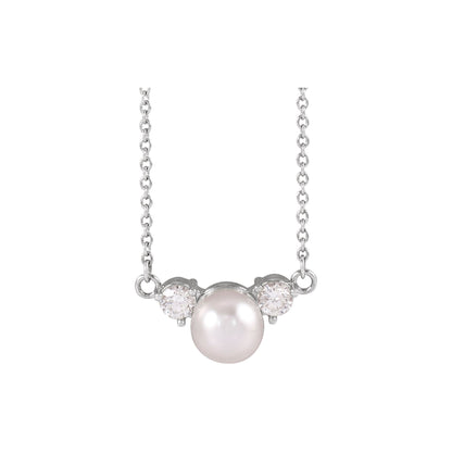 Cultured White Akoya Pearl & 1/5 CTW Natural Diamond 18" Necklace
