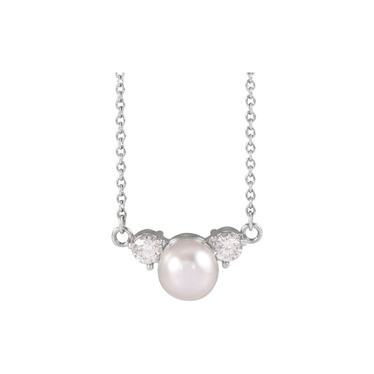 Cultured White Akoya Pearl & 1/5 CTW Natural Diamond 18" Necklace