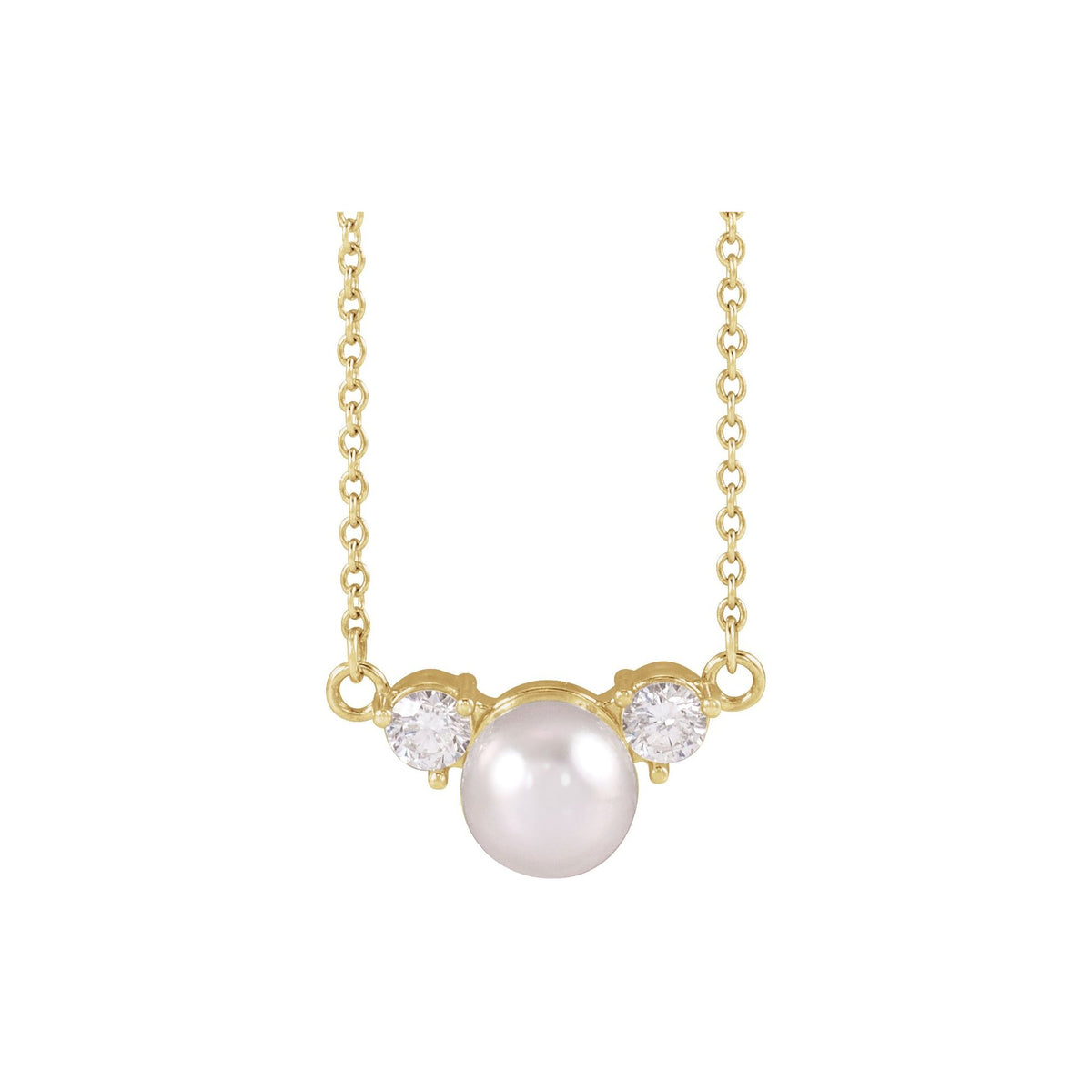 Cultured White Akoya Pearl & 1/5 CTW Natural Diamond 18" Necklace