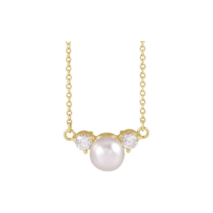 Cultured White Akoya Pearl & 1/5 CTW Natural Diamond 18" Necklace