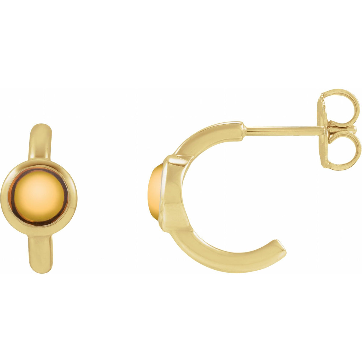Natural Citrine Cabochon 12 mm Hoop Earrings