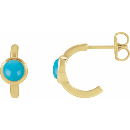 Natural Turquoise Cabochon 12 mm Hoop Earrings
