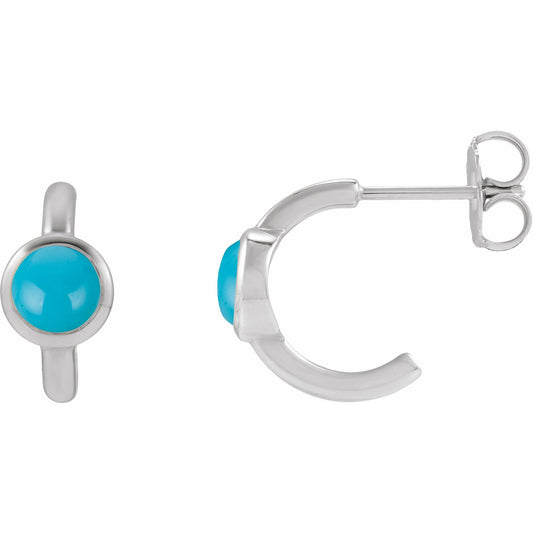 Natural Turquoise Cabochon 12 mm Hoop Earrings