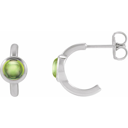 Natural Peridot Cabochon 12 mm Hoop Earrings
