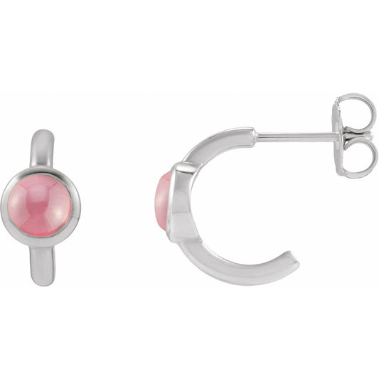 Natural Rhodolite Garnet Cabochon 12 mm Hoop Earrings