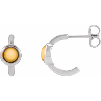Natural Citrine Cabochon 12 mm Hoop Earrings