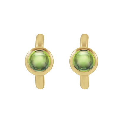 Natural Peridot Cabochon 12 mm Hoop Earrings