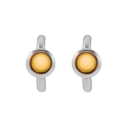 Natural Citrine Cabochon 12 mm Hoop Earrings