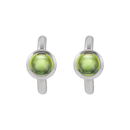 Natural Peridot Cabochon 12 mm Hoop Earrings