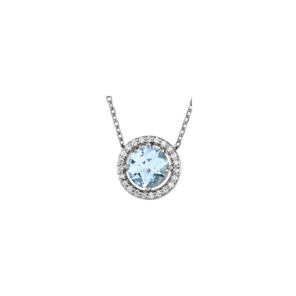 Natural Aquamarine & .06 CTW Natural Diamond Semi-Set Halo-Style 16" Necklace