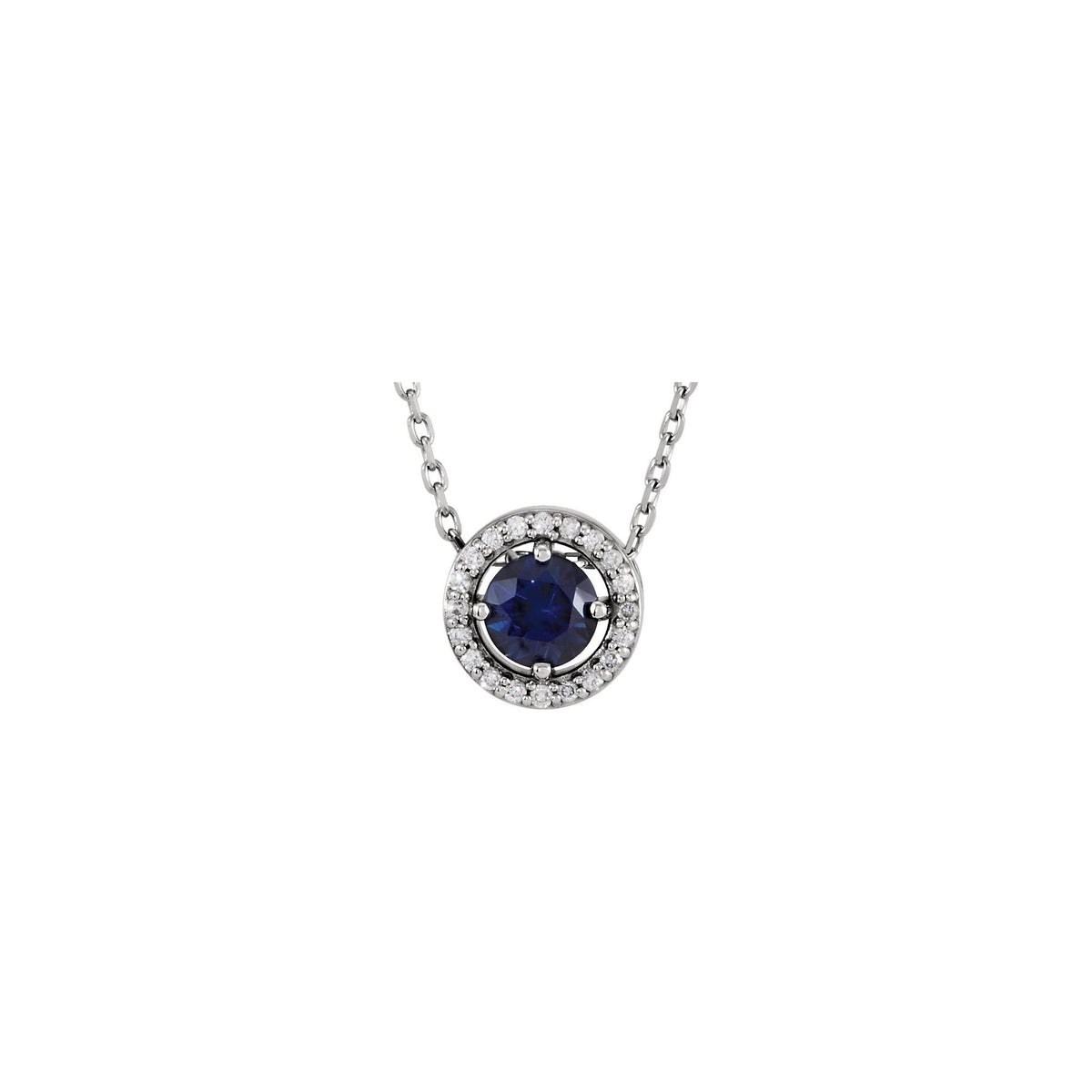 Natural Blue Sapphire & .05 CTW Natural Diamond Halo-Style 16" Necklace