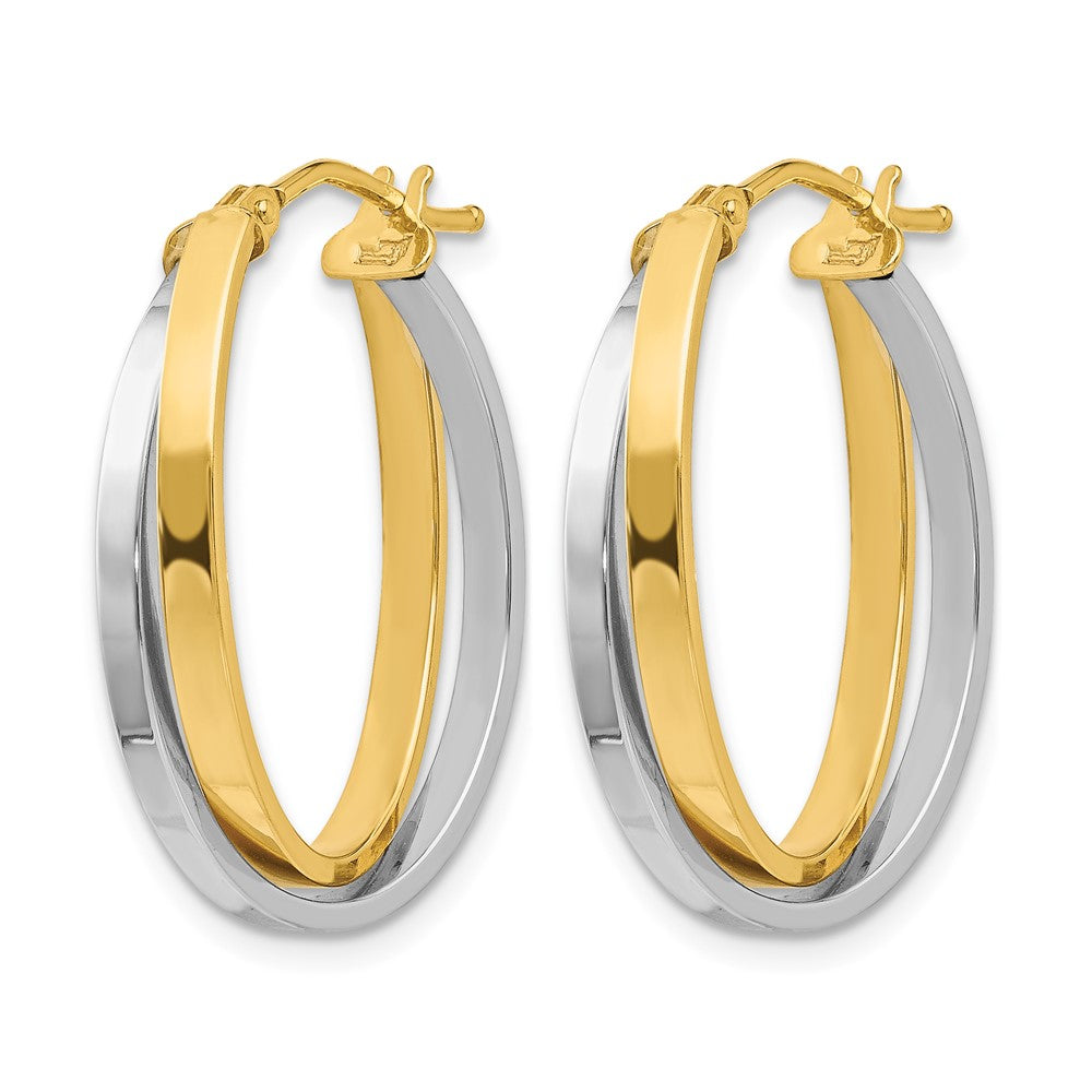 Polished Double Oval Hoop Earrings - Yellow Gold with Rhodium