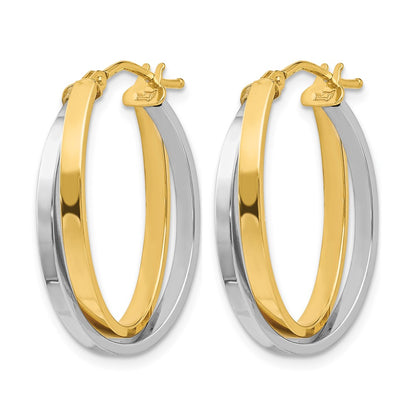 Polished Double Oval Hoop Earrings - Yellow Gold with Rhodium