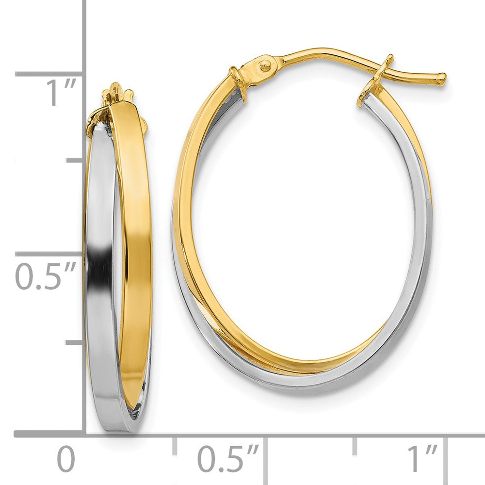 Polished Double Oval Hoop Earrings - Yellow Gold with Rhodium