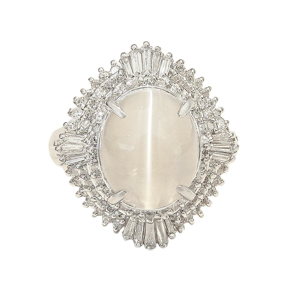 Platinum 900 3.51ct Cat's Eye Chrysoberyl 0.57ct Diamond Ring