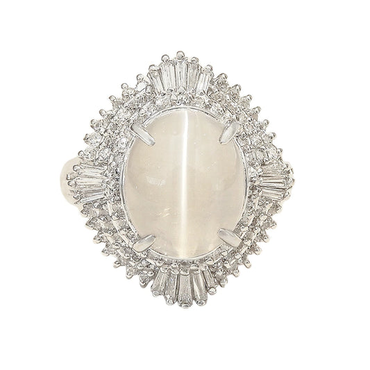 Platinum 900 3.51ct Cat's Eye Chrysoberyl 0.57ct Diamond Ring