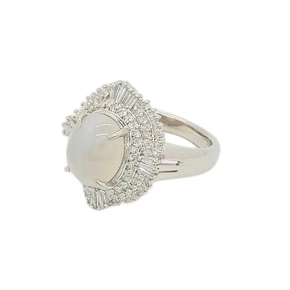 Platinum 900 3.51ct Cat's Eye Chrysoberyl 0.57ct Diamond Ring