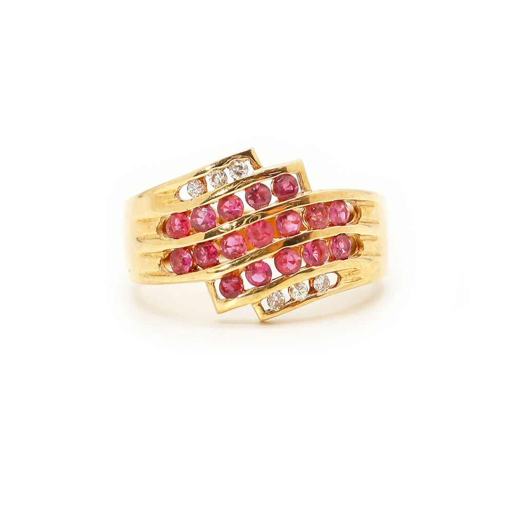 18K Yellow Gold Ruby 0.05ct Diamond Ring
