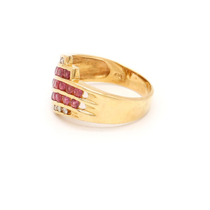 18K Yellow Gold Ruby 0.05ct Diamond Ring