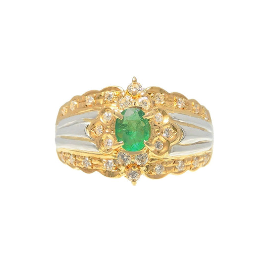 18K Yellow Gold & Platinum 900 Emerald 0.20ct Diamond 0.21ct Ring