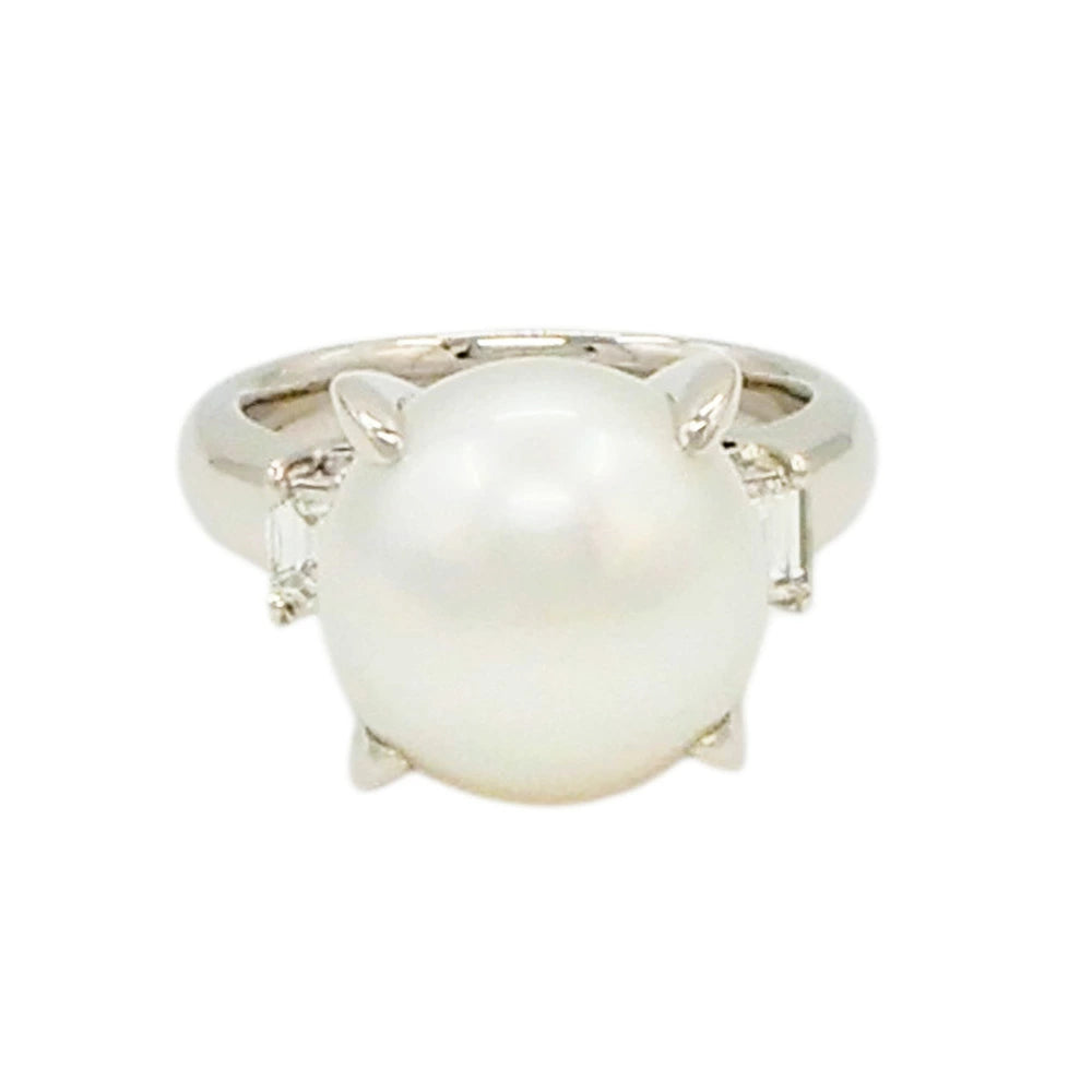 Platinum 900 11.8mm Pearl 0.31ct Diamond Ring