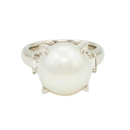 Platinum 900 11.8mm Pearl 0.31ct Diamond Ring