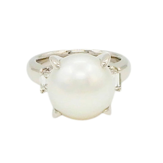 Platinum 900 11.8mm Pearl 0.31ct Diamond Ring