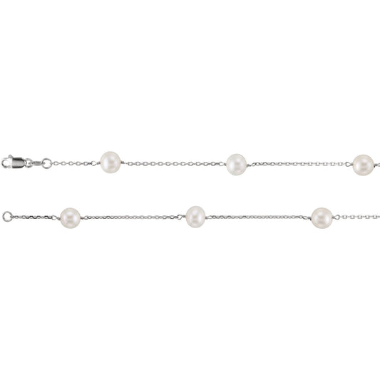 Cultured White Freshwater Pearl 14-Station 18" Necklace