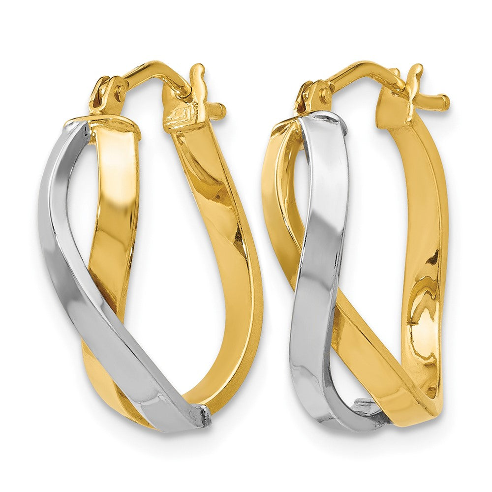 Polished Bypass Hoop Earrings - Yellow Gold with Rhodium