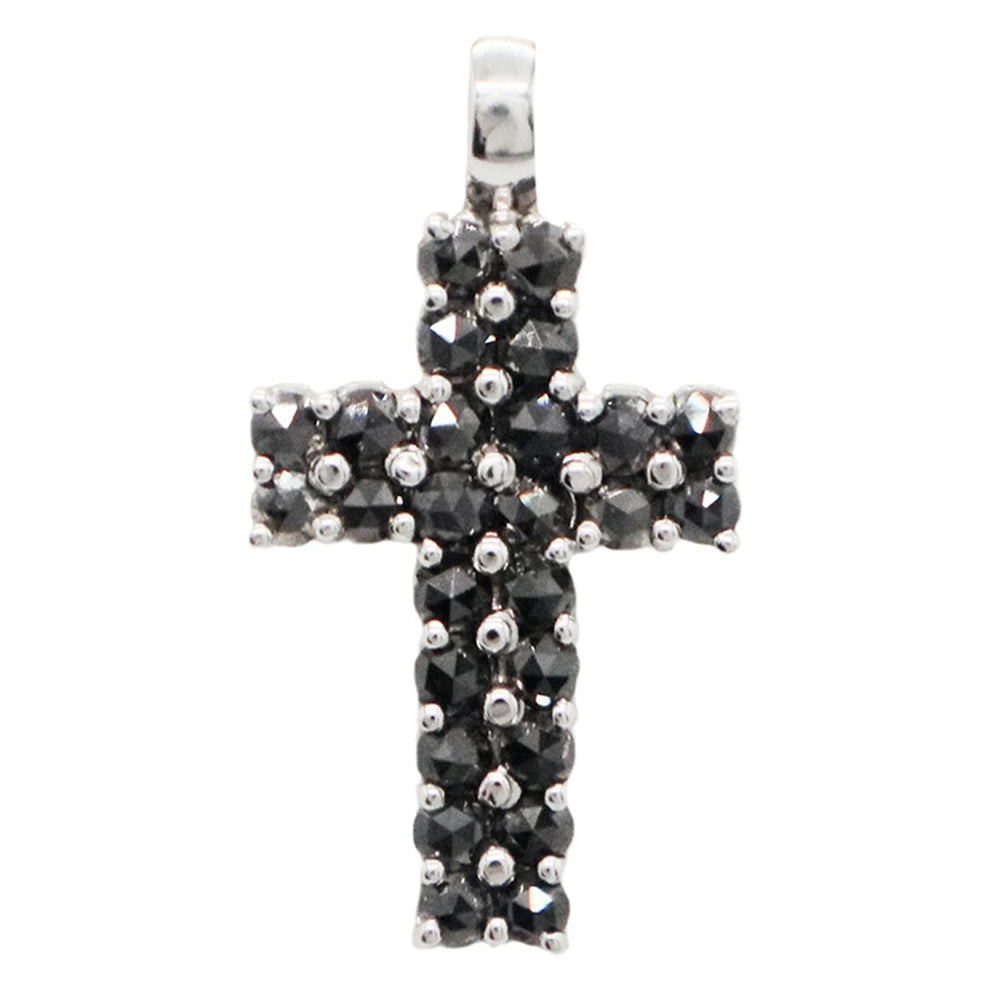 18K White Gold 3.00ct Black Diamond Cross Pendant Top