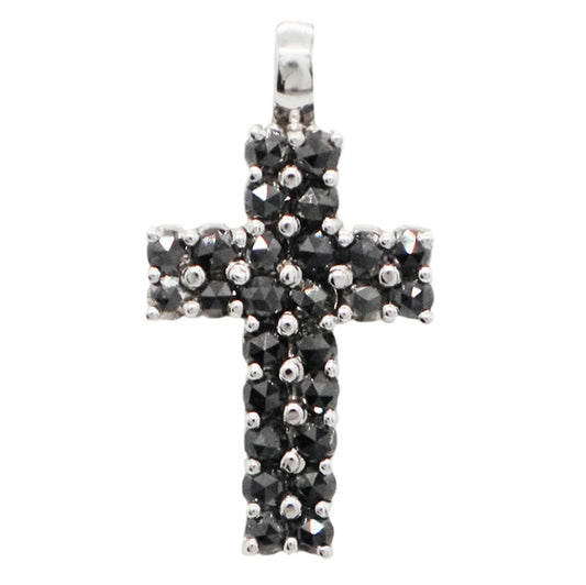 18K White Gold 3.00ct Black Diamond Cross Pendant Top