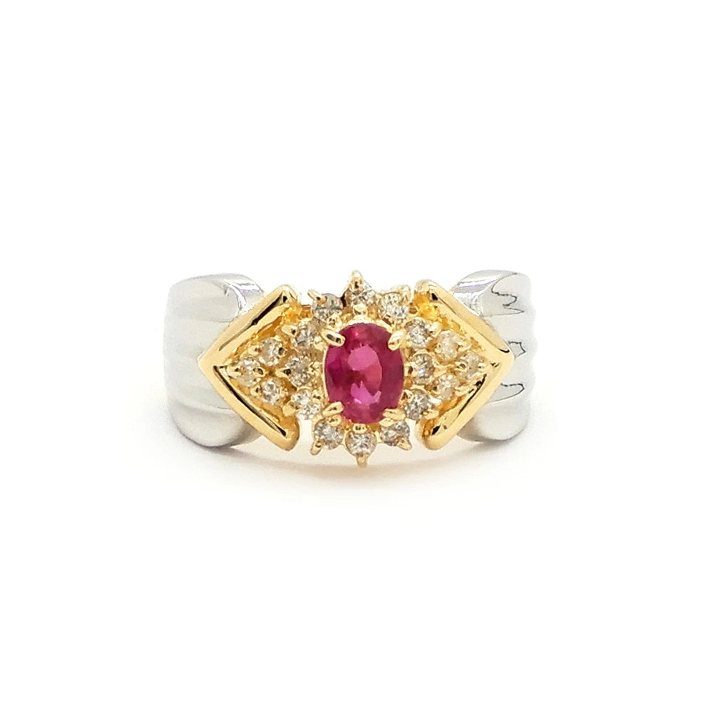 18K Yellow Gold & Platinum 900 Ruby Ring
