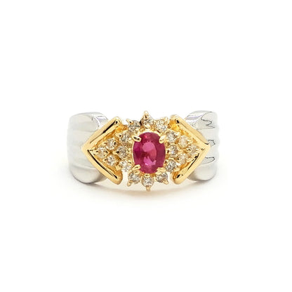 18K Yellow Gold & Platinum 900 Ruby Ring