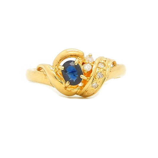 18K Yellow Gold Sapphire 0.32ct Diamond 0.04ct Ring